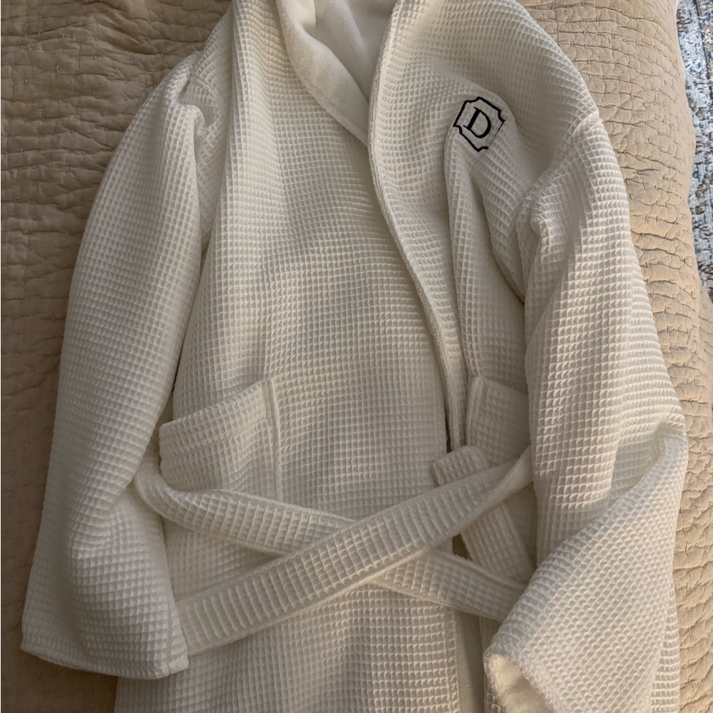 White Waffle Knit Robe with Monogram